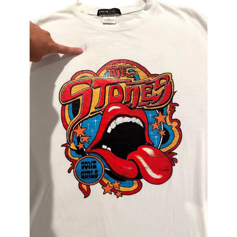 SHEIN Rolling Stones Graphic Tee Size L White Band T-Shirt Some Girls Tour 2022 - Picture 3 of 5
